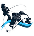 fisherman with a fishing rod and fish on the wave vector image vector image