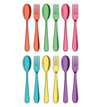 colorful set of plastic spoons and fork icons vector image