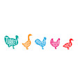 set of farm birds silhouette with lettering vector image