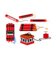set realistic dynamite with burning wick vector image