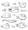 black outline humor cartoon swimming fish vector image vector image