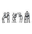 hand drawn stick figure proposal and hug concept vector image