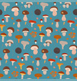 seamless pattern with different mushrooms on blue vector image vector image