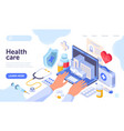 doctors hands typing on laptop surrounded vector image