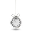 silver clock hanging on ribbon with bow vector image