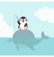penguin sitting on big whale vector image