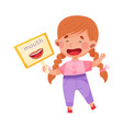 smiling girl character holding flashcard vector image