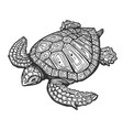 Cheerful sea turtle underwater black and white Vector Image