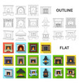 different kinds of fireplaces flat icons in set vector image