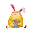 watercolor little chicken holding easter basket vector image