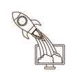 computer screen with flying rocket isolated icon vector image