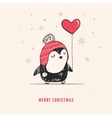 cute hand drawn penguin with red heart balloon vector image vector image