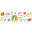 cute hand drawn doodles of animals fruits vector image