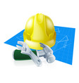 hard hat tools and blueprint vector image vector image