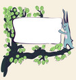 cartoon cute rabbit on grass with banner vector image