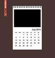 july 2014 calendar vector image vector image