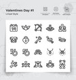 valentines day icon set in black line style vector image