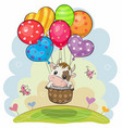 cartoon bull is flying on balloons vector image