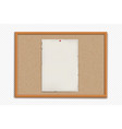 cork bulletin board with blank paper sheet vector image