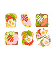 sandwich top view set burger toast for healthy vector image