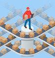 isometric packed courier on production line vector image