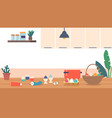 decorated easter eggs on kitchen table home vector image