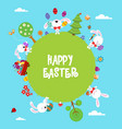 cute easter world card with rabbits vector image vector image