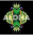 slogan aloha parrot plants black background vector image