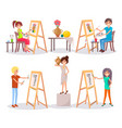 students draw and paint isolated vector image