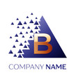 golden letter blogo symbol in blue pixel triangle vector image