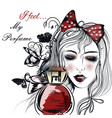 fashion face of pretty girl looking on perfume vector image