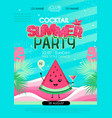 summer cocktail party poster with watermelon vector image