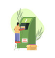 volunteer puts garment into donation box vector image vector image