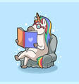 cute unicorn rainbow reading book vec vector image