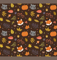 autumn pattern with cute animals and leaves vector image