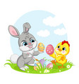 little cute funny characters chicken and rabbit vector image