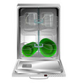 a detailed modern dishwasher with an open door vector image