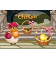 hen with the golden egg in basket vector image vector image