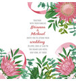 wedding invitation with protea and greenery vector image