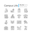 campus life pixel perfect linear icons set vector image