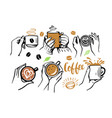 girl and man holding cup coffee or tea in her vector image vector image