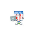smart usa stripes shield icon working with laptop vector image
