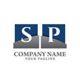 sp white letter logo design with blue square vector image vector image