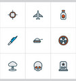 battle icons colored line set with military knife vector image vector image