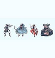 japanese samurai set warriors with weapons sketch vector image vector image