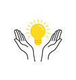 two thin line hands holding bulb like insight vector image vector image