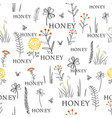 seamless pattern with bees and flowers hand drawn vector image