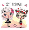 two cute cartoon girls vector image