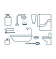 bathroom line icon set bathtub water closed tooth vector image