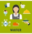 waitress with restaurant utensil and food vector image